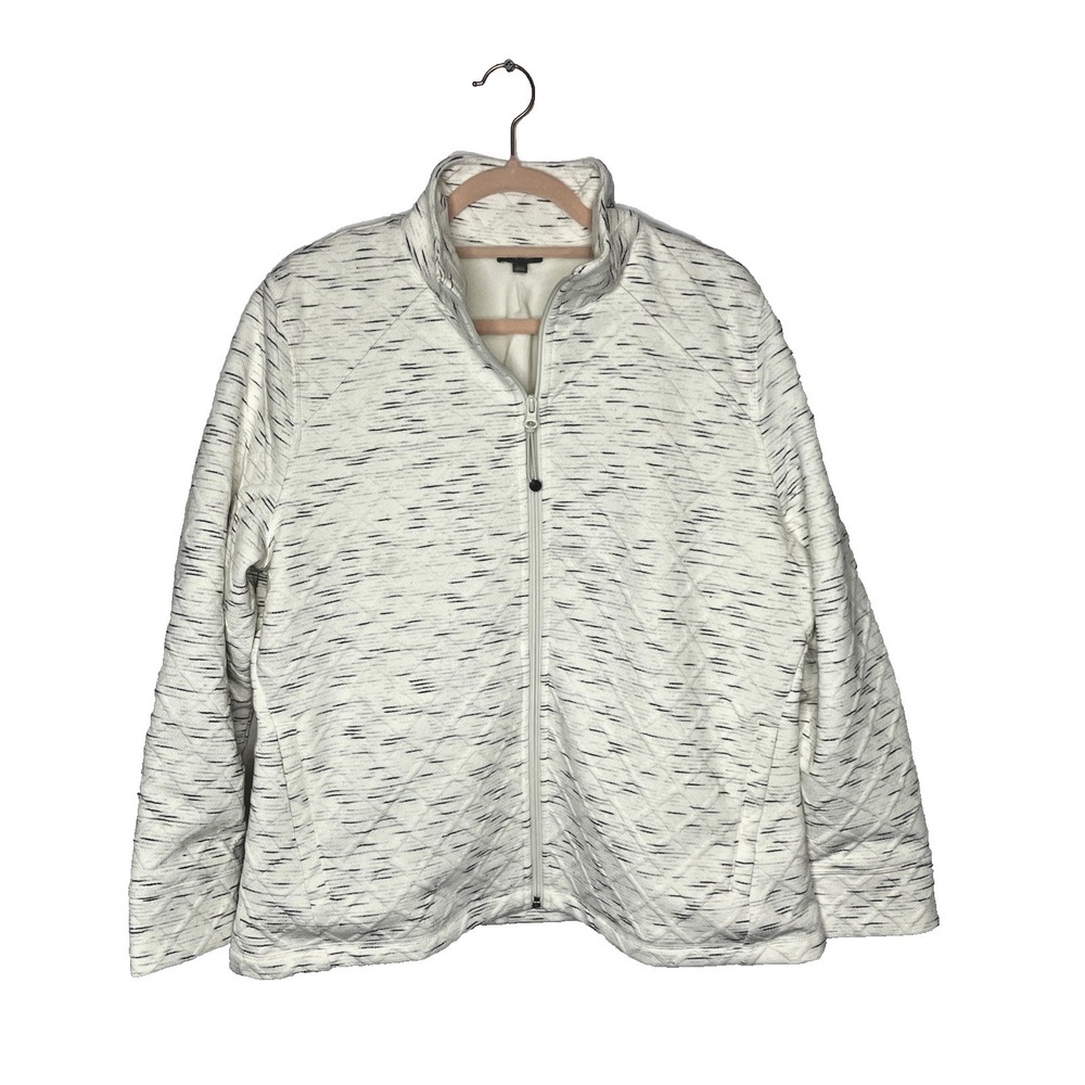 T by Talbots Womens White & Gray Zip Jacket Sz‎ XL Petite Soft  Stretch Elegant